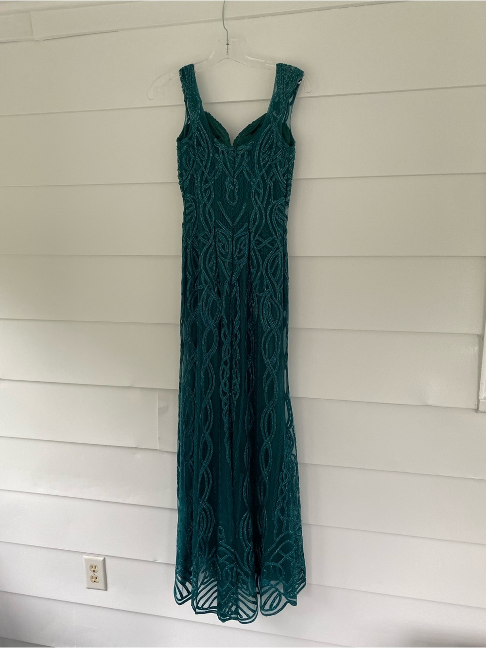 Mon Cheri Teal Beaded Sleeveless Maxi Gown